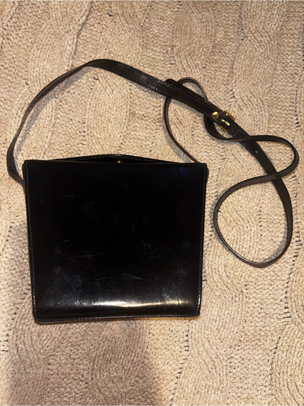 Vivaldi Black Patent Leather Shoulder Bag Gold Hardware Made in Italy Vintage